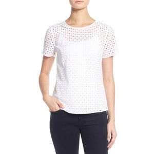 NWOT Michael Kors white eyelet peplum back top